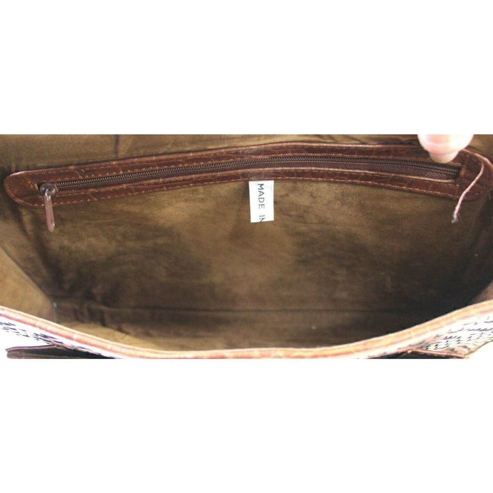 BRIO! BROWN CROCO BRAIDED GENUINE LEATHER ENVELOPE CLUTCH SHOULDER BAG HANDBAG - Picture 12 of 12